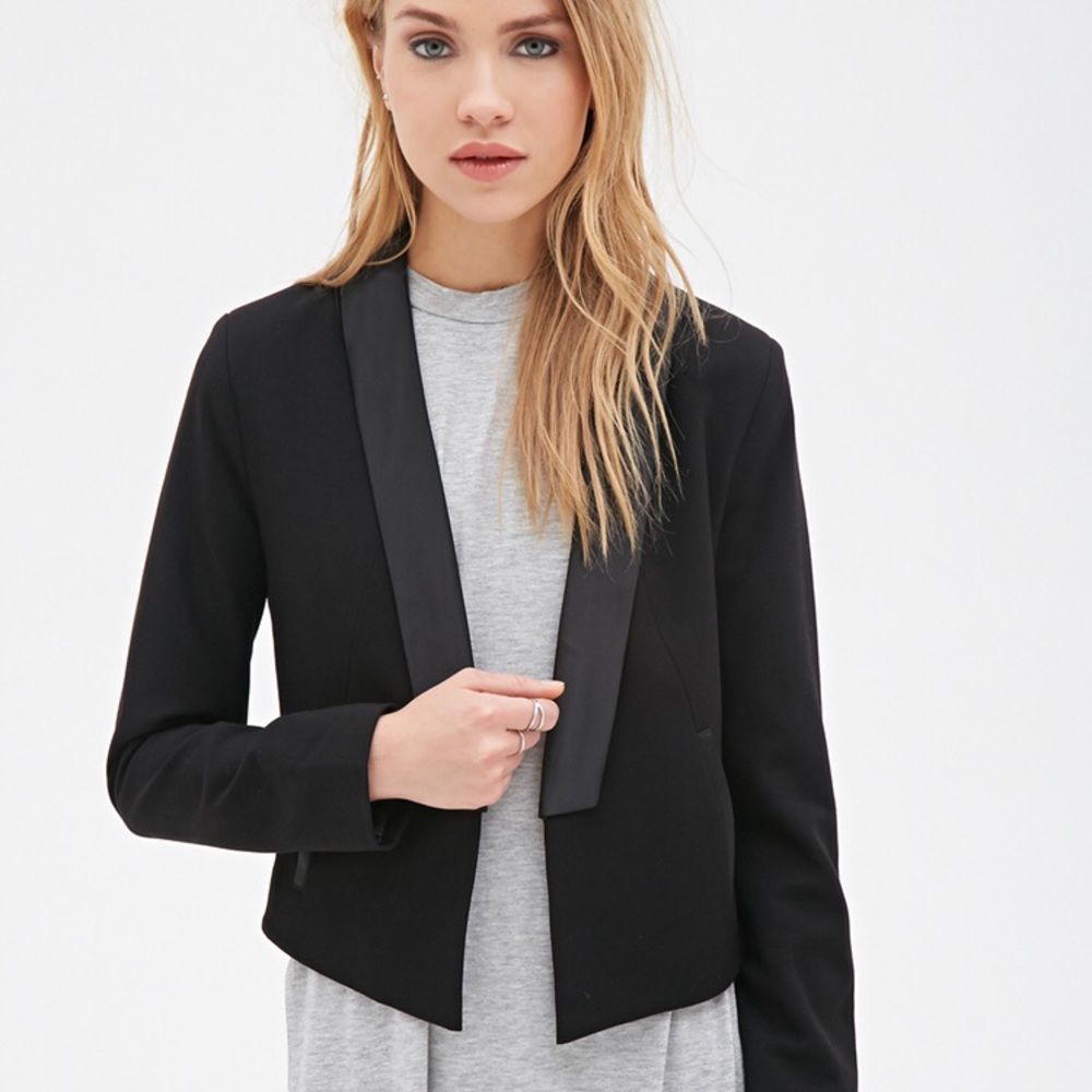 Satin Lapel Blazer - Forever21 sz S Black